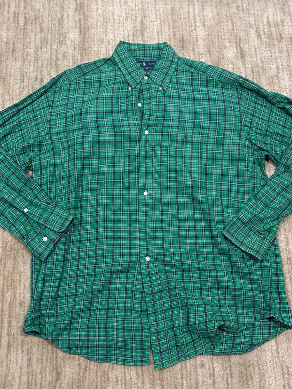 Ralph Lauren Green and Navy Plaid Button-Down Shirt - Men
